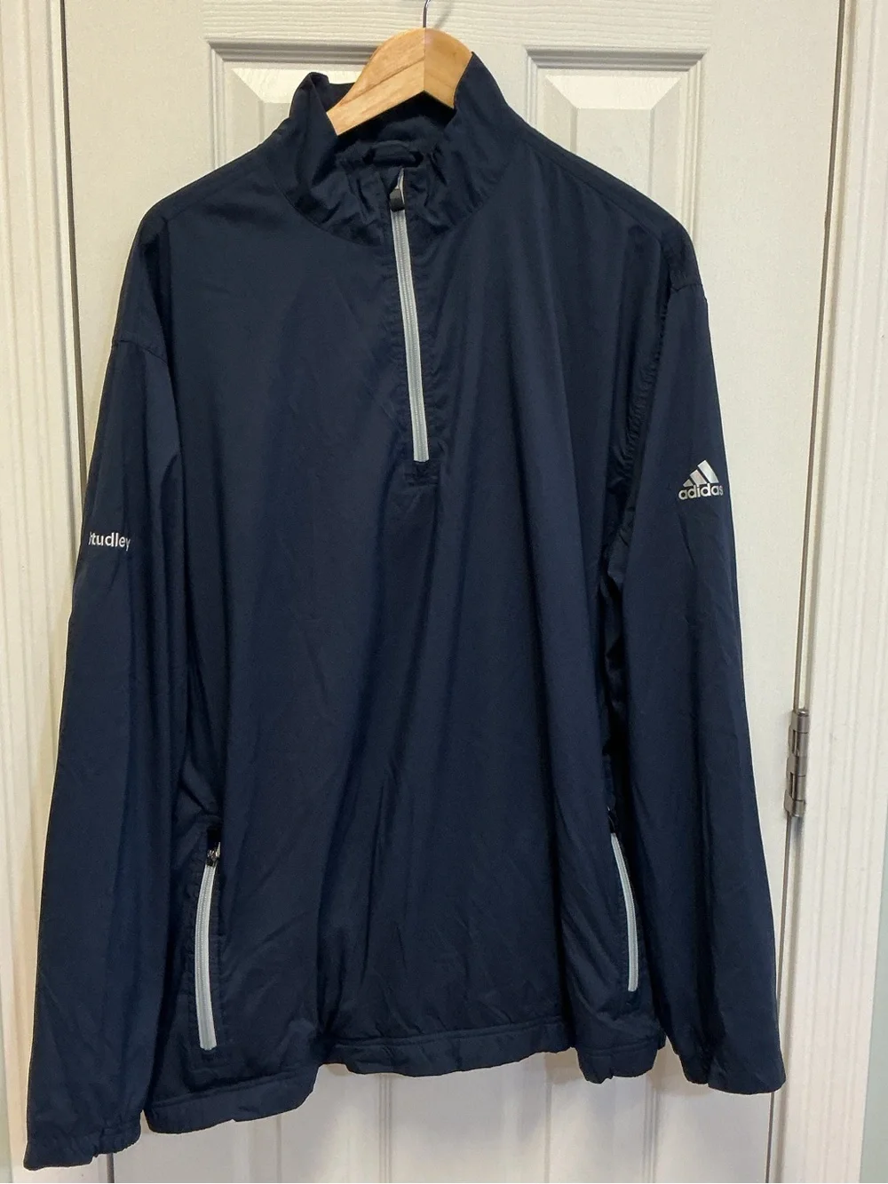 Adidas Men’s SZ XL Climaproof Pullover Quarter Zip Windbreaker Navy Blue